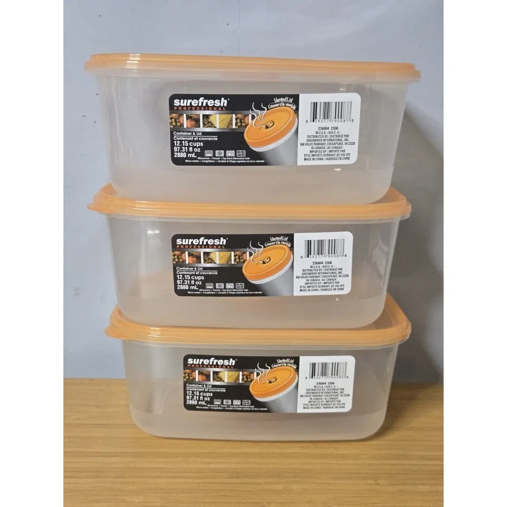 Surefresh 12.15 Cups/97.31oz  Dry/Cold/Freezer Food Storage Containers. Lot Of 3